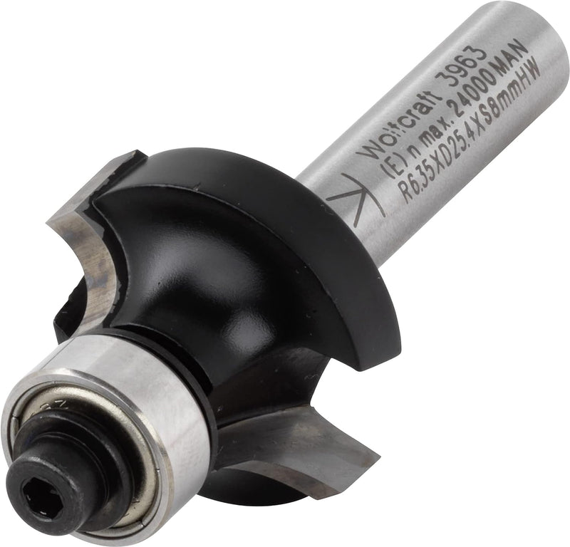 wolfcraft 3863000 HM-Abrundfräser mit Anlaufzapfen, 6 mm Schaft r 6,35; Ø 25x12,7