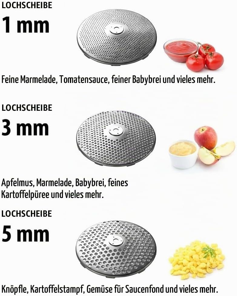GEFU Passiergerät Flotte Lotte - manuelle Edelstahl-Passiermühle inkl. 3 Lochscheiben mit unterschie