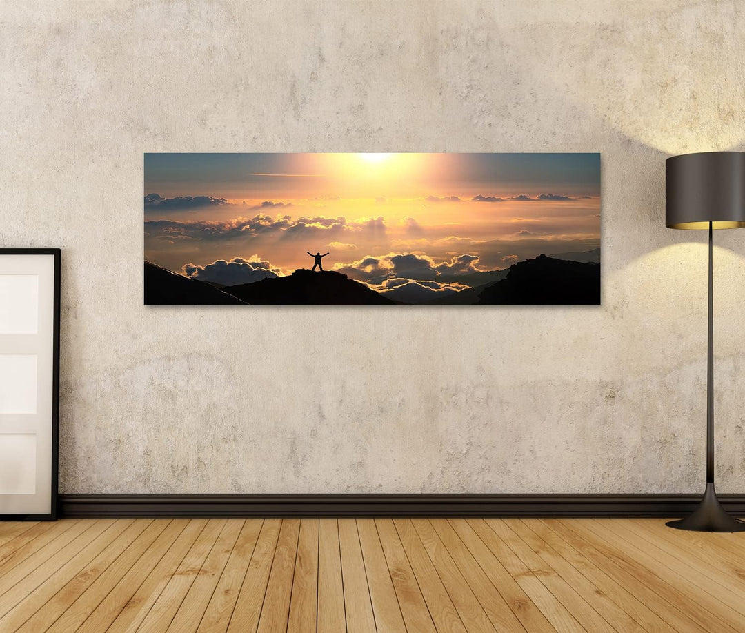 islandburner Bild auf Leinwand Person Auf Berggipfel Über Den Wolken Bilder Wandbilder Poster Leinwa