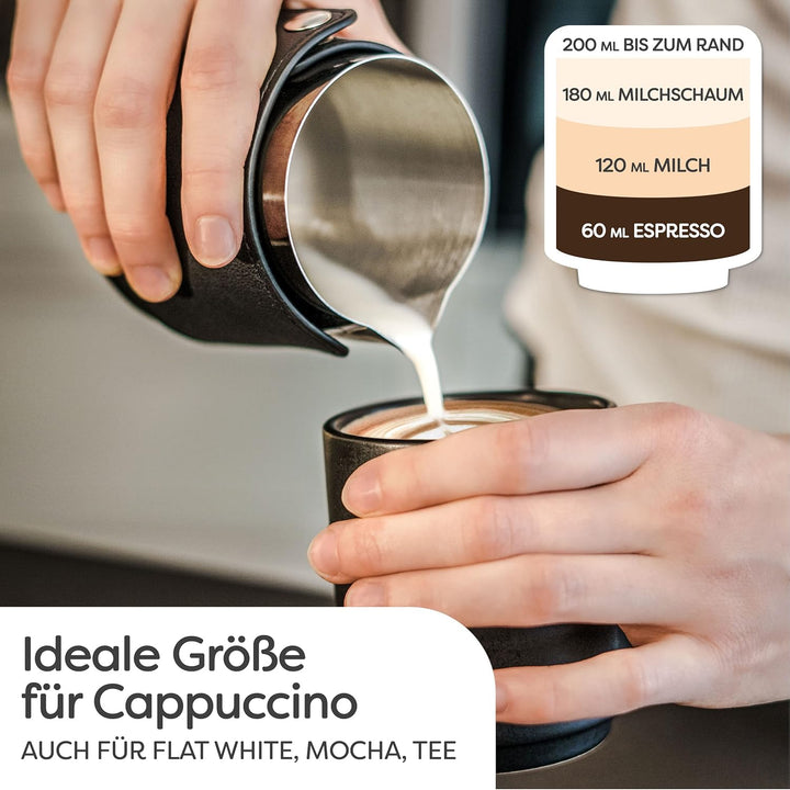 Cosumy Cappuccino Tassen 4er Set Schwarz aus Keramik - Stapelbares Design - Entworfen für Latte Art