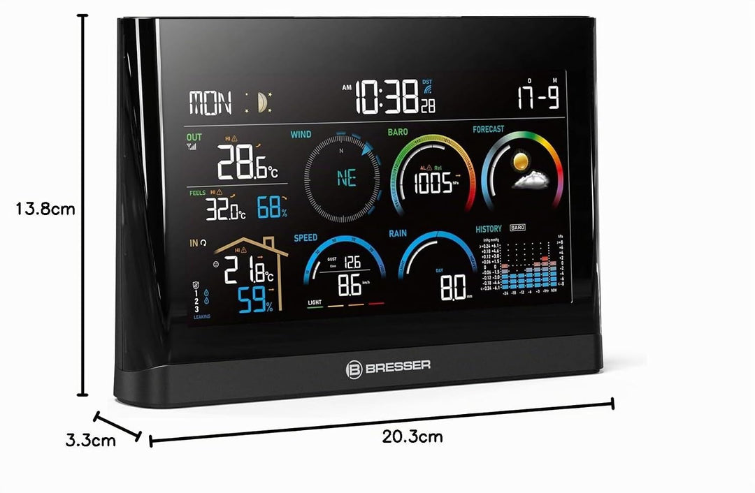 Bresser 5-in-1 Profi-Wetterstation mit Aussensensor, Wetterindex, Frostwarnung, Schwarz