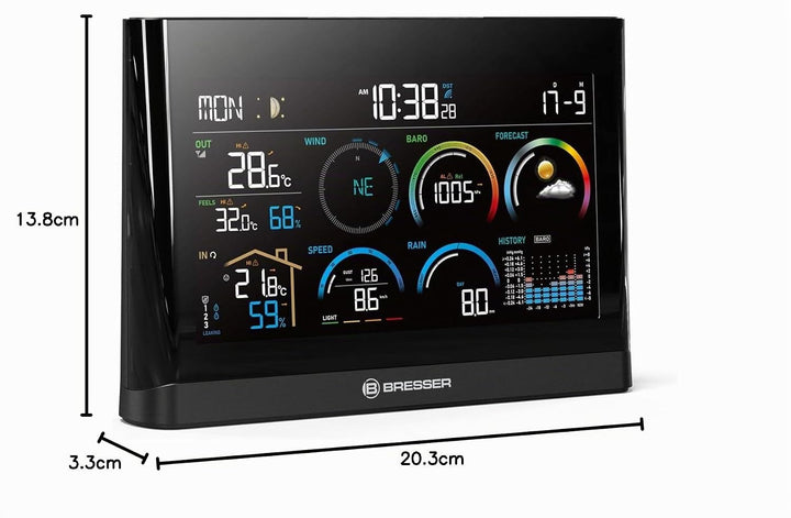 Bresser 5-in-1 Profi-Wetterstation mit Aussensensor, Wetterindex, Frostwarnung, Schwarz