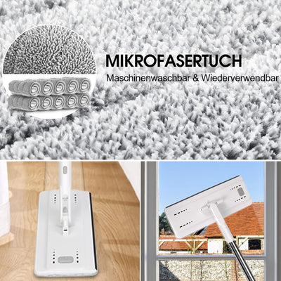 MASTERTOP Wischmopp Set mit Eimer, Flach Bodenwischer mit 140cm Verstellbarer Griff und 10 Mikrofase