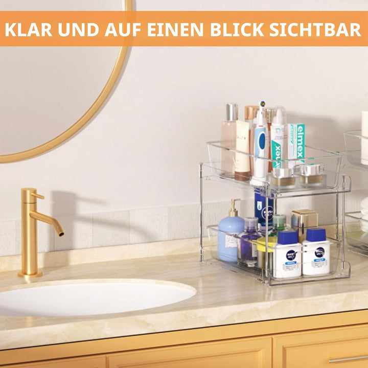 Schrank-Organizer mit Schiebeschubladenregal, transparenter Küchenschrank, Kosmetikunterschrank Orga