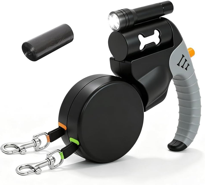 Doppelleine für 2 Hunde Klein, HOVCEH 3 m Hundeleine Flexi mit Licht, Rollleine für Hunde mit 360° D