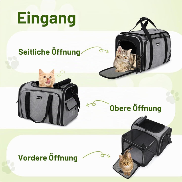 Pecute Katzentransportbox Transportbox Katze Gross, 48x33x34cm Erweiterbar Katzenbox für 2 Katzen Hu