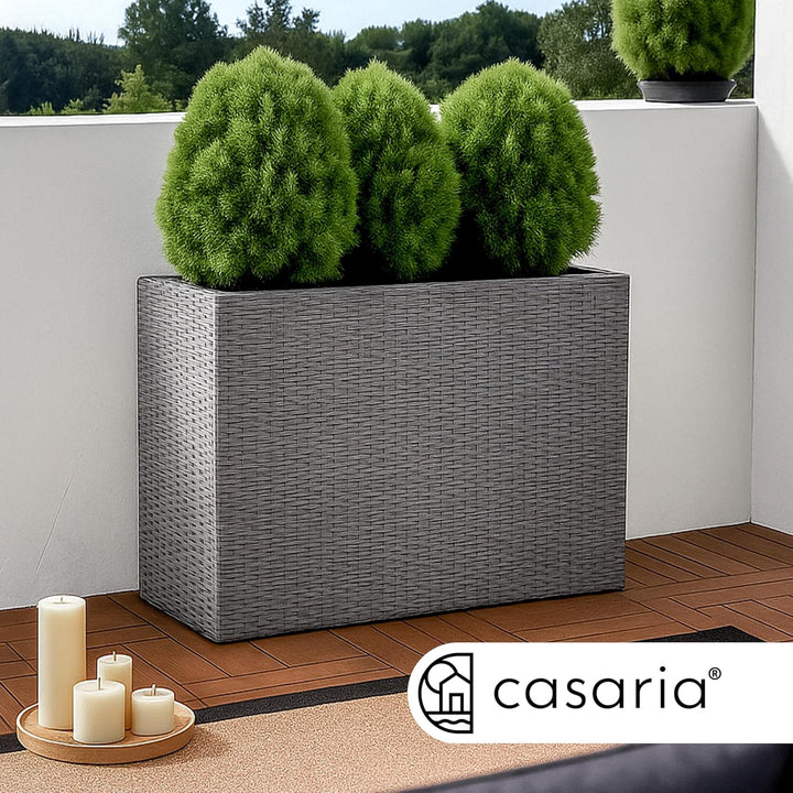 Casaria® Blumenkasten 3 Innentöpfe Polyrattan Herausnehmbar Wasserablauf Outdoor Rechteckig Pflanzka
