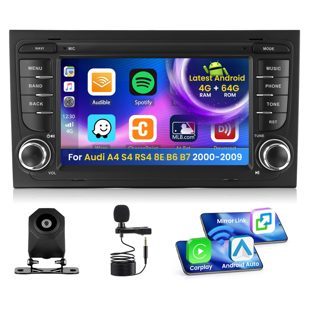Inefala Android 15 Autoradio für Audi A4 S4 RS4 8E B6 B7 2000-2009 4+64G mit Wireless CarPlay Androi