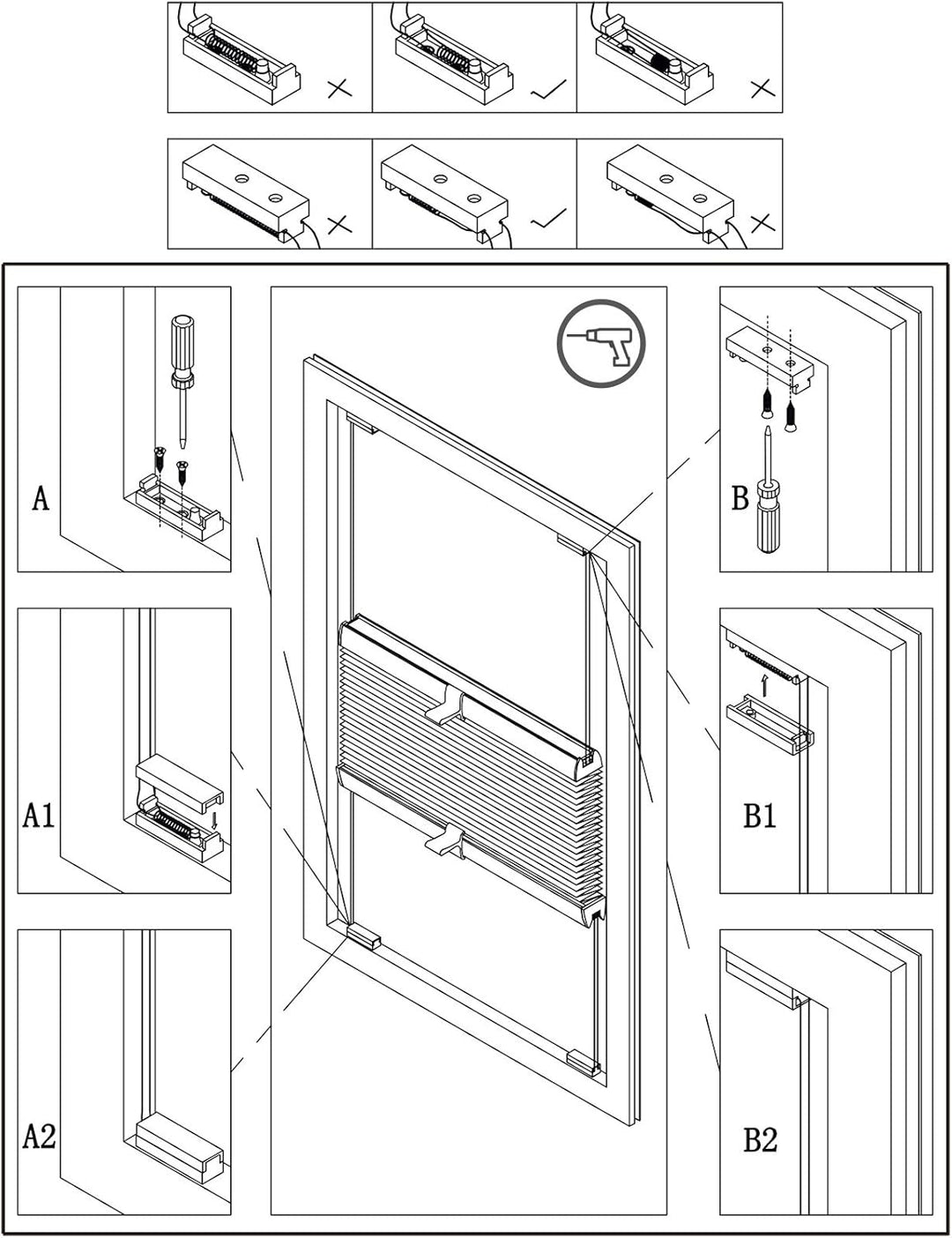 WOLTU Plissee ohne Bohren Klemmfix Faltrollo Jalousie Weiss 45x100cm (BxH), Plisseerollo Crushed Opt