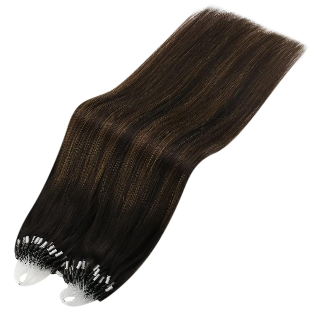 YoungSee Microring Extensions Echthaar Braun 40 cm Microring Hair Extensions Dunkelbraun Ombre Braun