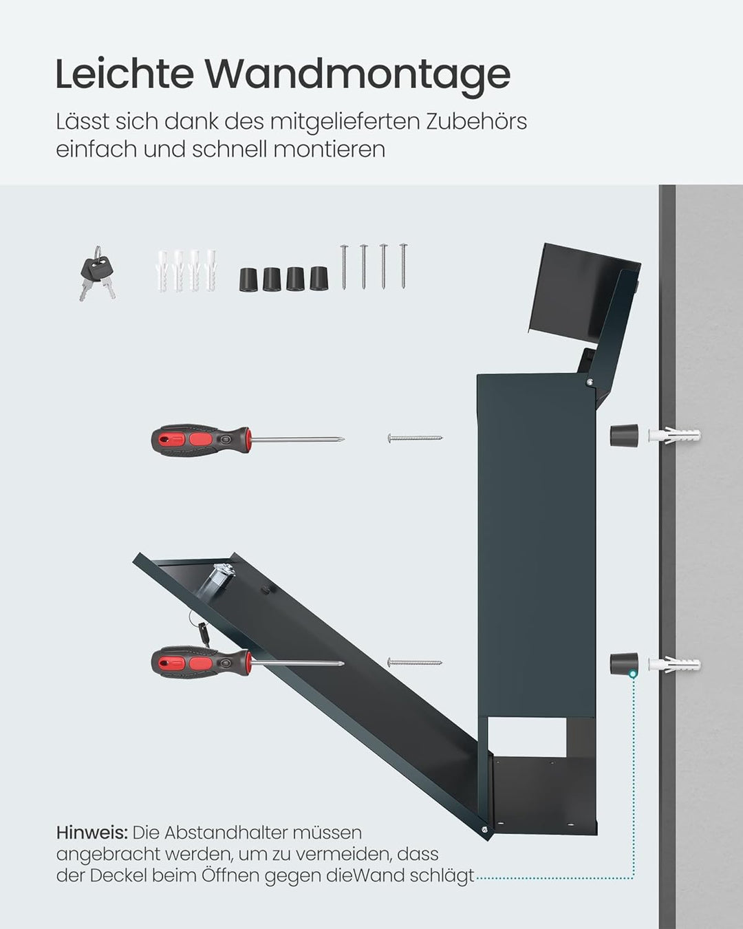 SONGMICS Briefkasten personalisiert, lasergraviertes Namensschild und Hausnummernschild, Postkasten,