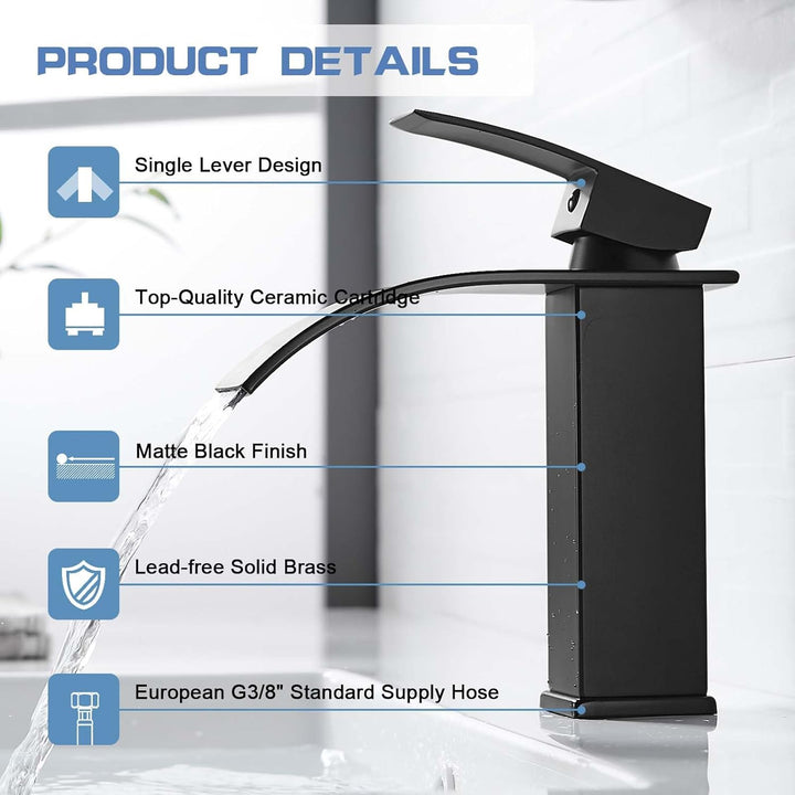 kisimixer Wasserhahn Bad Schwarz Wasserfall, Waschtischarmatur Bad Schwarz, Badarmatur Einhand Wasch