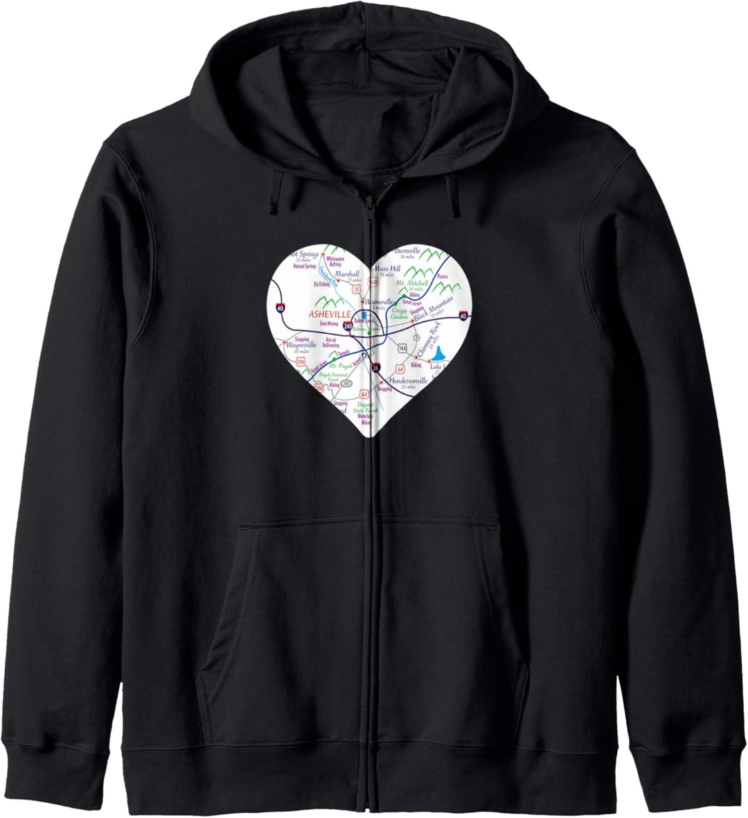 I Heart Asheville NC Map Art Western North Carolina WNC Gift Kapuzenjacke