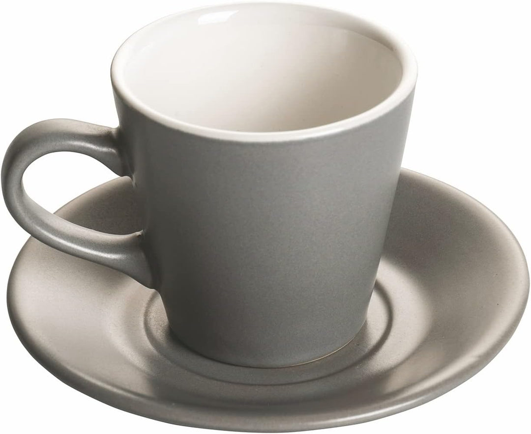 Villa d’Este Home Tivoli Shade of Stones Espressotassen mit Untertasse aus Steinzeug, Holzständer, 6