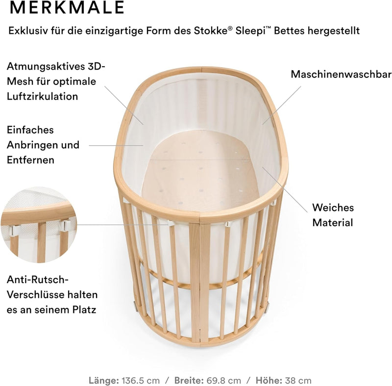 Stokke Sleepi Bett Nestchen V3, White - Atmungsaktives 3D-Netzgewebe für sicheren Schlaf - Kompatibe