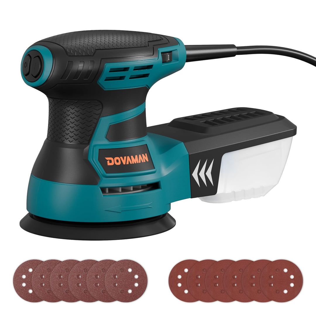 DOVAMAN ROS01A 350W Exzenterschleifer, 6 Variable Geschwindigkeiten, 13000 U/min, 12 Stück Schleifpa