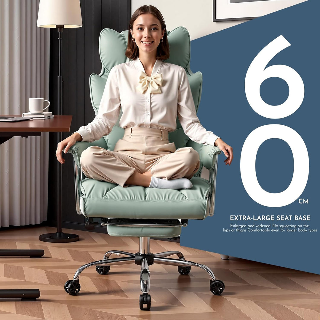 Efomao bürostuhl ergonomisch, PU Leder Chefsessel, bürostuhl 150 kg mit Fussstütze und Lendenwirbels