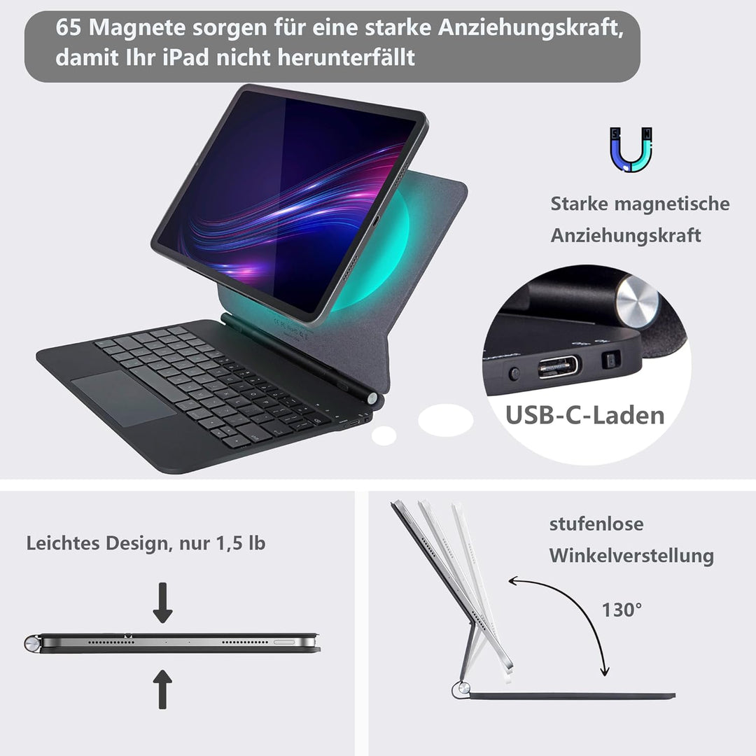 Magic Keyboard für iPad Pro 11 Zoll (M5 2025 / M4 2024),Bluetooth Magnetischer Ständer iPad Pro 11 i