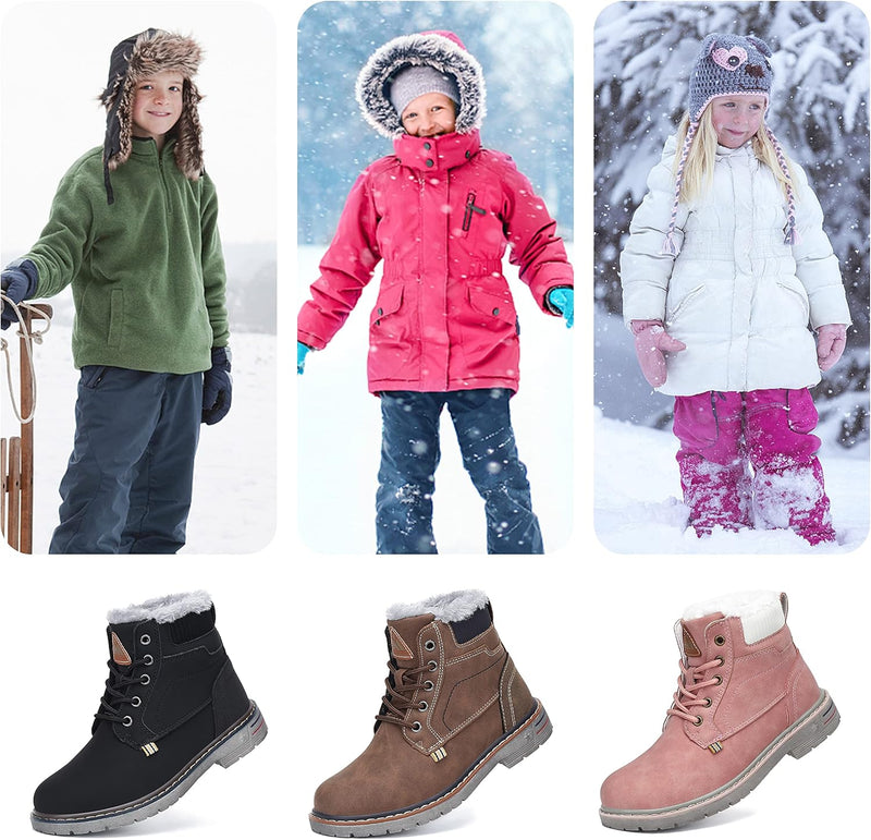 Mishansha Kinder Schnürstiefel Warme Gefüttert Winterschuhe für Jungen Mädchen Gr.24-38 36 EU Rosa,