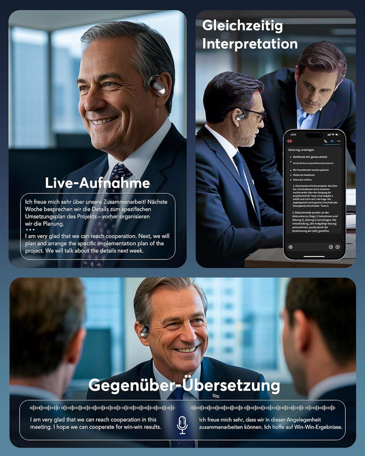 KI Übersetzer Kopfhörer Echtzeit - 198 Sprachen 3-in-1 Übersetzungsgerät, German-English Translator,
