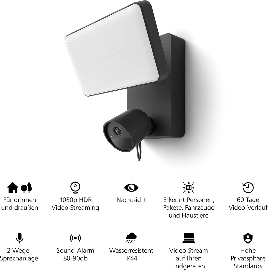 Philips Hue Secure Flood Light w/C EU, 16 Mio. Farben + Weisstöne mit Kamera 16 Mio. Farben + Weisst