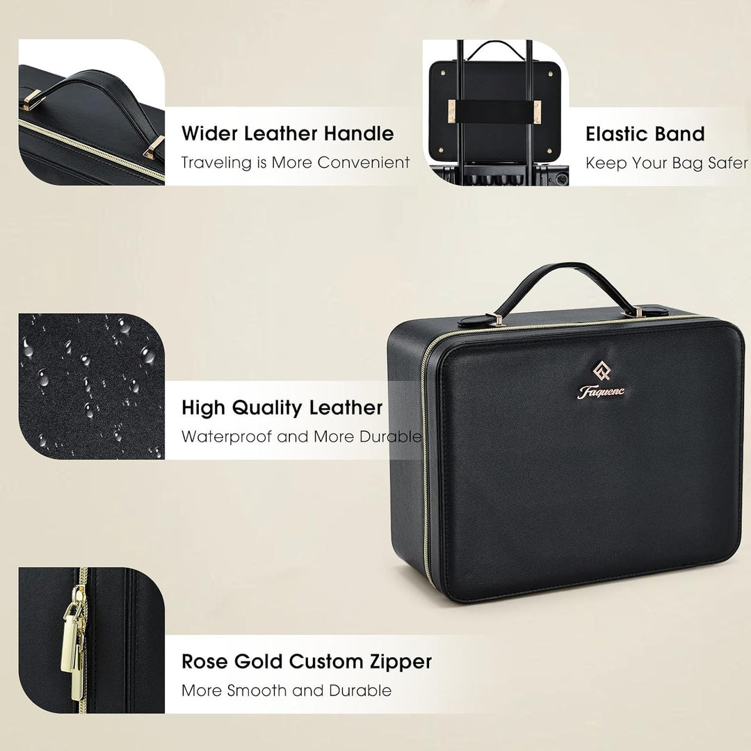 Leder-Kosmetiktasche mit LED-beleuchtetem Spiegel Reise-Kosmetikkoffer Einstellbare Helligkeit in 3