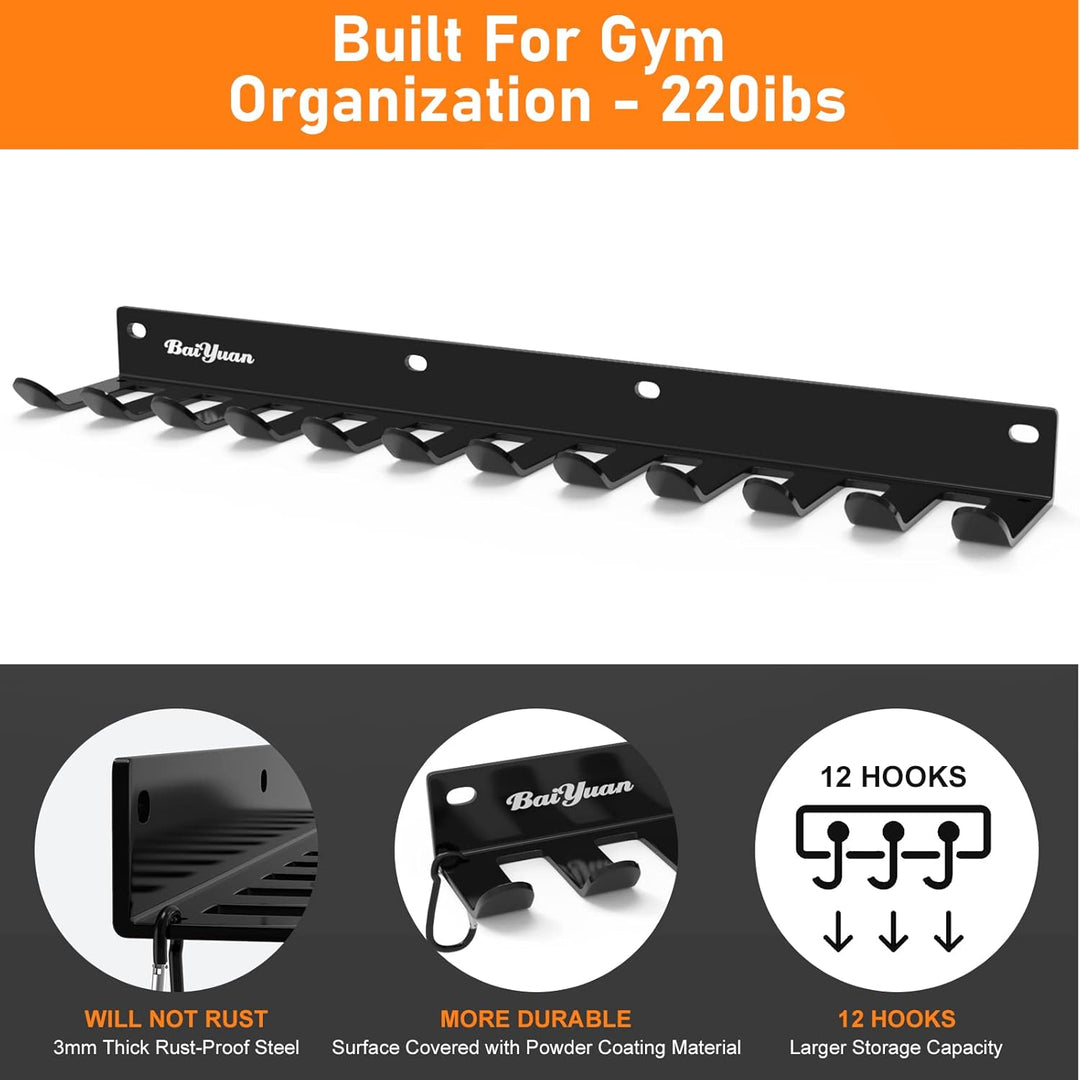 Home Gym Aufbewahrungsregal – 12 Haken Heavy Duty Gym Rack Organizer, Mehrzweck-Workout-Ausrüstung,