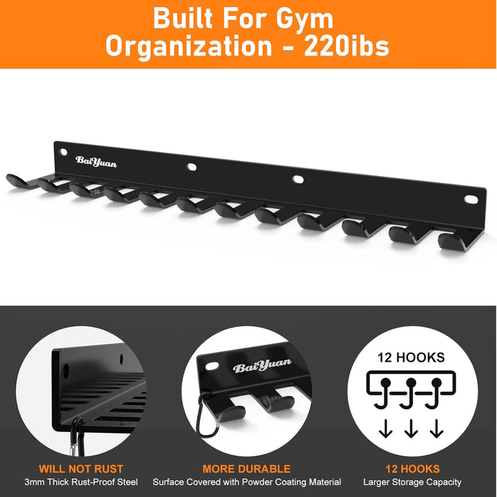 Home Gym Aufbewahrungsregal – 12 Haken Heavy Duty Gym Rack Organizer, Mehrzweck-Workout-Ausrüstung,
