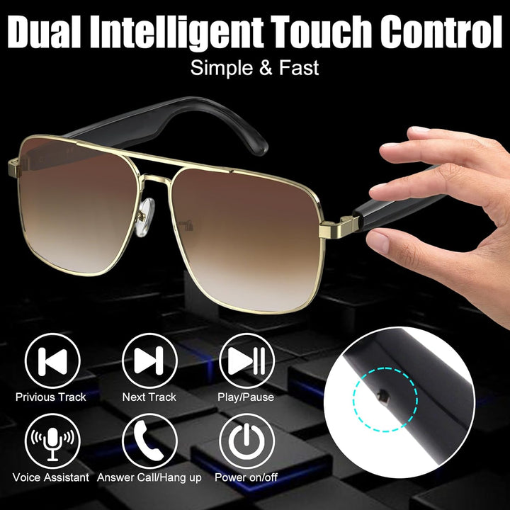Bluetooth Audio Sonnenbrille mit UV400 Polarisationsgläsern, Open-Ear-Lautsprechern & Mikrofon,Smart
