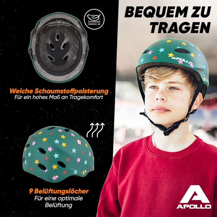 Apollo Skate-Helm/Kinder-Helm - Verstellbarer Skateboard, Scooter, BMX-Helm, mit Drehrad-Anpassung g