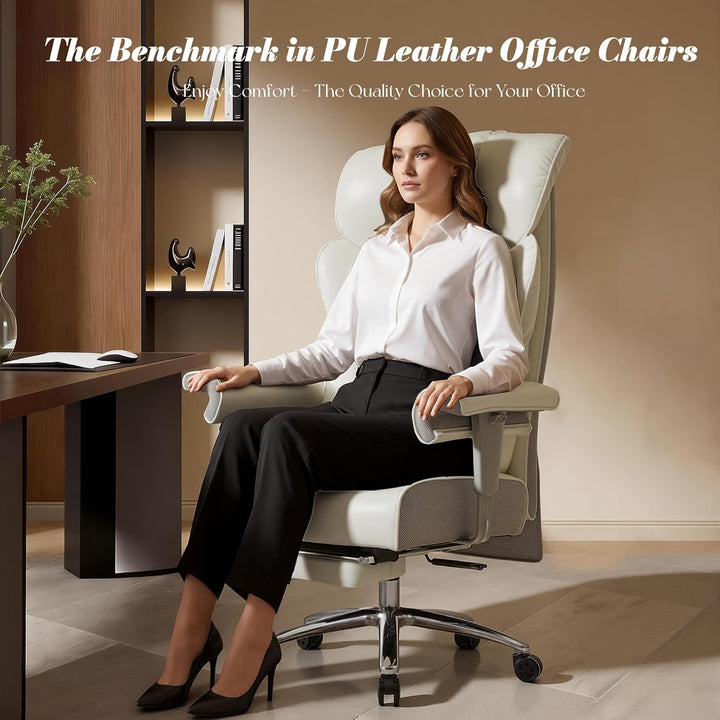 Efomao Bürostuhl, Executivesessel PU-Leder mit Integrierter Lendenwirbelstütze, Ergonomischer Chefse
