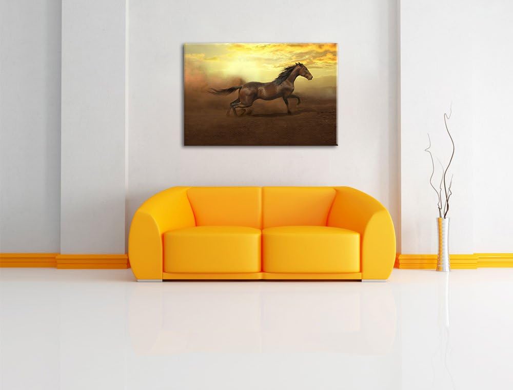 Rennendes Wildpferd, Format: 100x70 auf Leinwand, XXL riesige Bilder fertig gerahmt mit Keilrahmen,