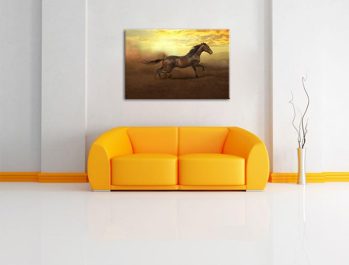 Rennendes Wildpferd, Format: 100x70 auf Leinwand, XXL riesige Bilder fertig gerahmt mit Keilrahmen,