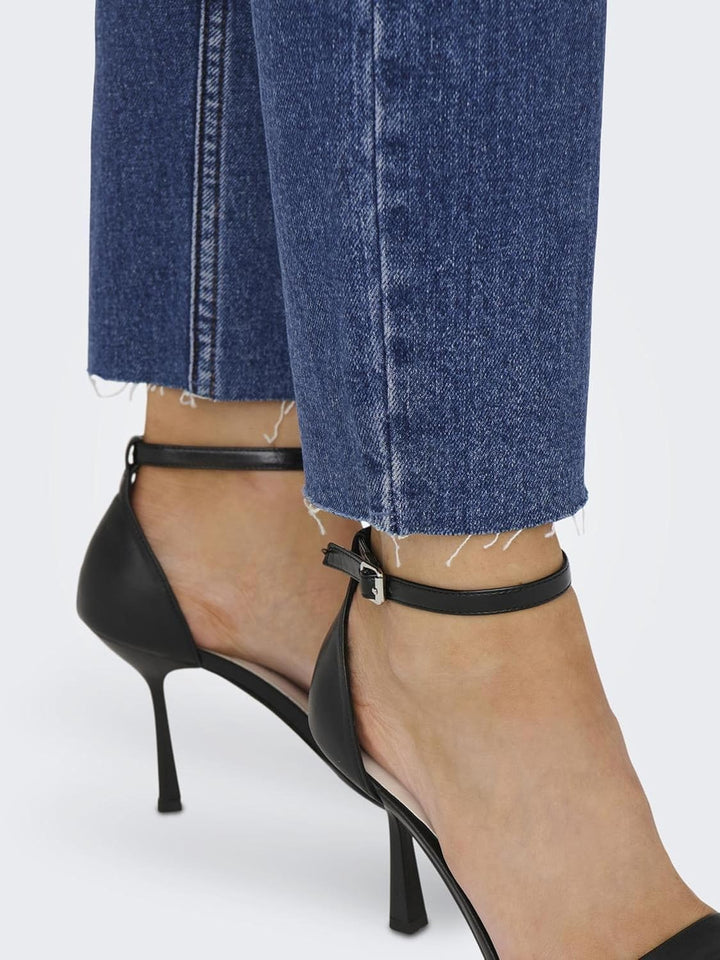 ONLY Damen Hose Onlemily Hw Straight ANK Col CC PNT 27W / 30L Dark Blue Denim, 27W / 30L Dark Blue D