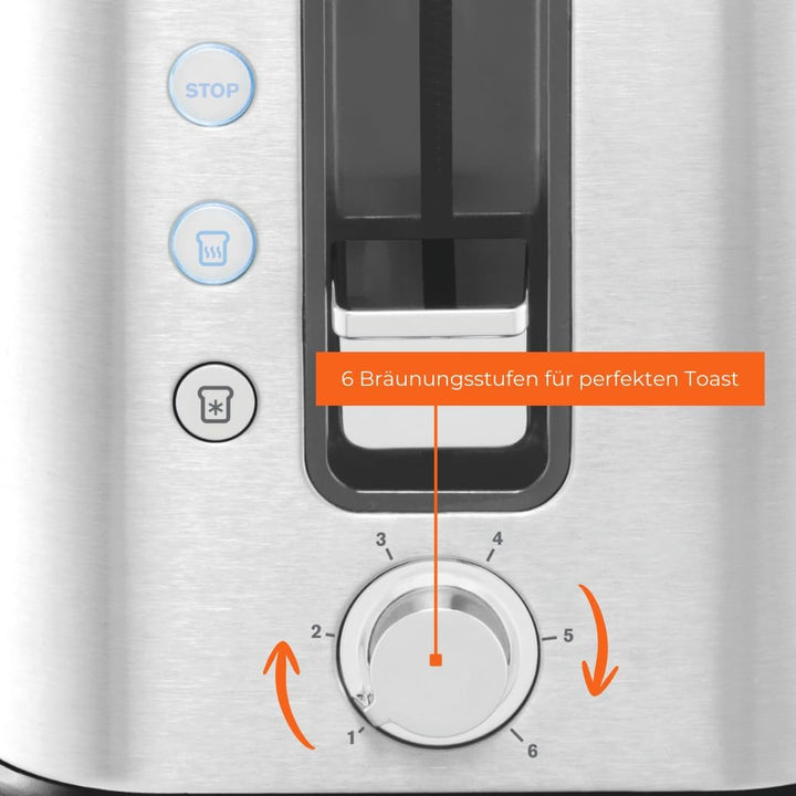 Krups KH442D Control Line Premium Toaster | Edelstahl | 2 kurze Schlitze für 2 Scheiben | Brötchenau