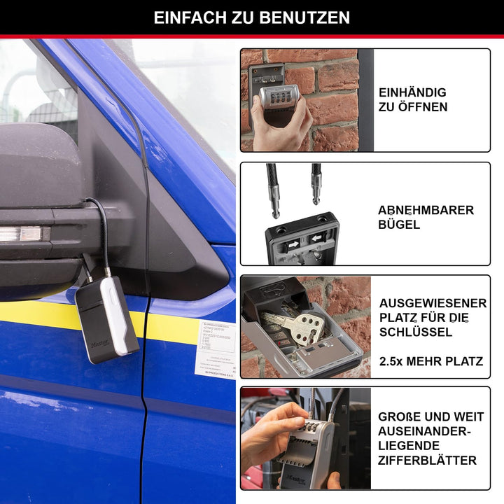 Master Lock Schlüsseltresor mit neuem innovativen Design, flexiblem Kabelbügel, grossem Fassungsverm