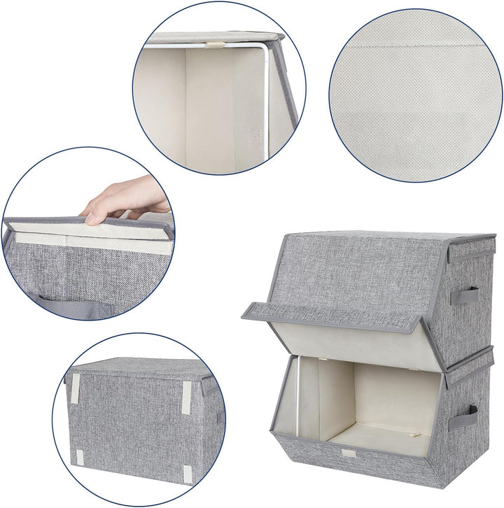 SONGMICS Aufbewahrungsbox, 2er Set, Faltbox, stapelbare Stoffbox, mit magnetischem Klappdeckel, Meta