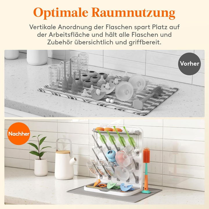 Lifewit Grosser Trockenständer Babyflaschen mit Abtropfmatte, 15 Haken Flaschentrockner mit Abtropfs
