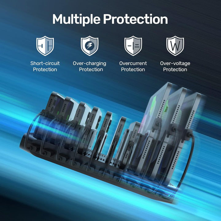 Unitek 60W USB Ladestation 10 Ports, Tablet Multi Ladestation mit QC3.0 und Einstellbaren Teiler für