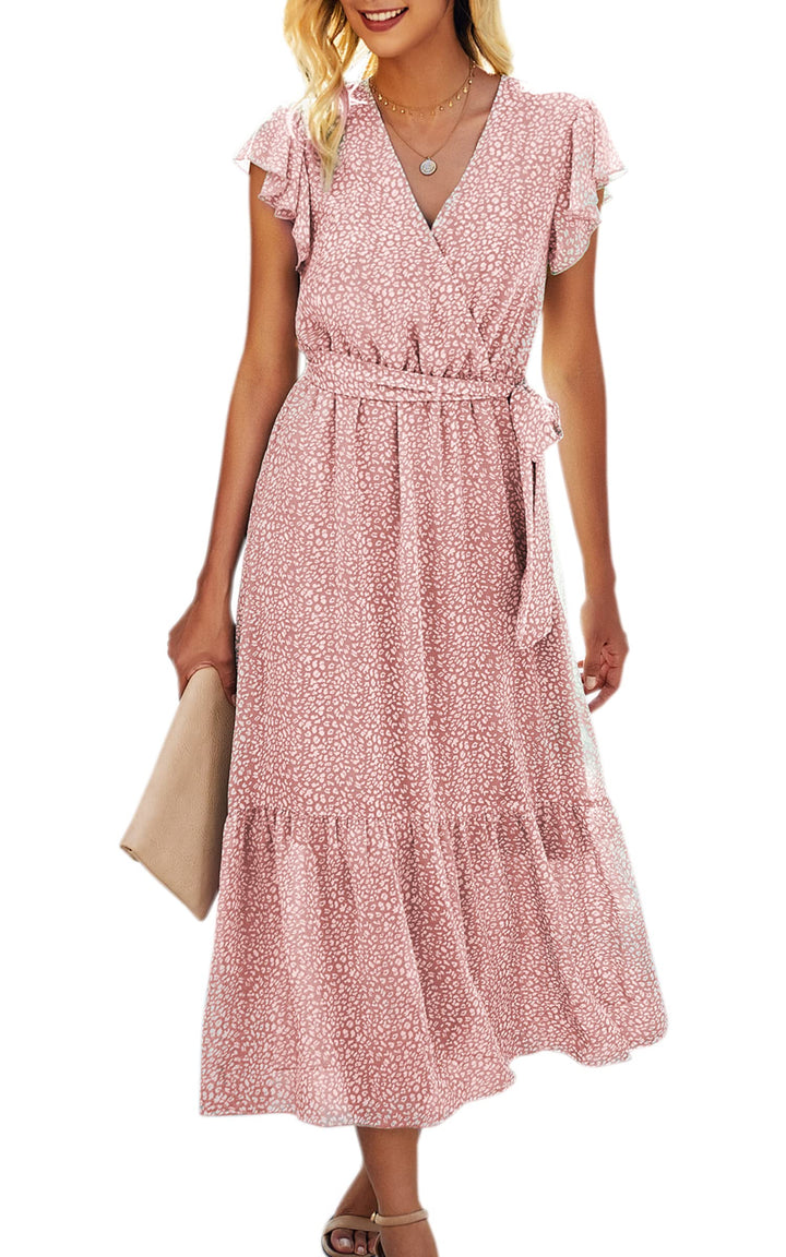 Kleid Damen Sommer Boho: Blumen Herbst Wickelkleid Frühling Mode Lang Maxikleid V-Ausschnitt Casual