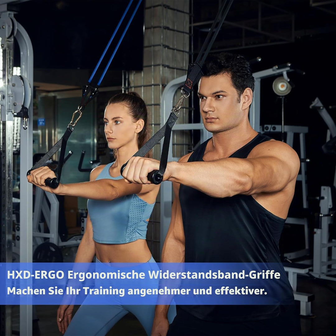 HXD-ERGO 2 Stück Einhandgriff für Widerstandsbänder, Fitnessband Griffe mit Metall D-Ring, Ergonomis