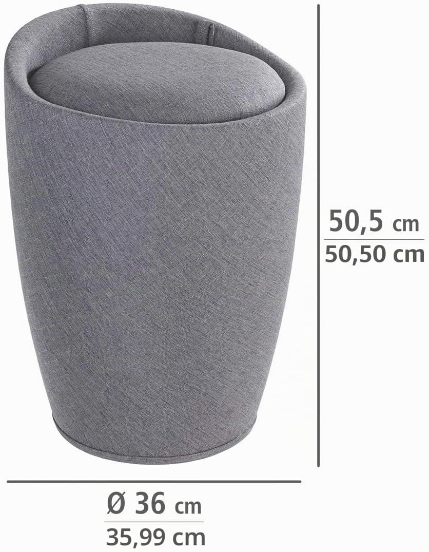 WENKO Badhocker Candy Leinen Optik Grau, Hocker mit Stauraum für das Badezimmer und Wohnzimmer, inte