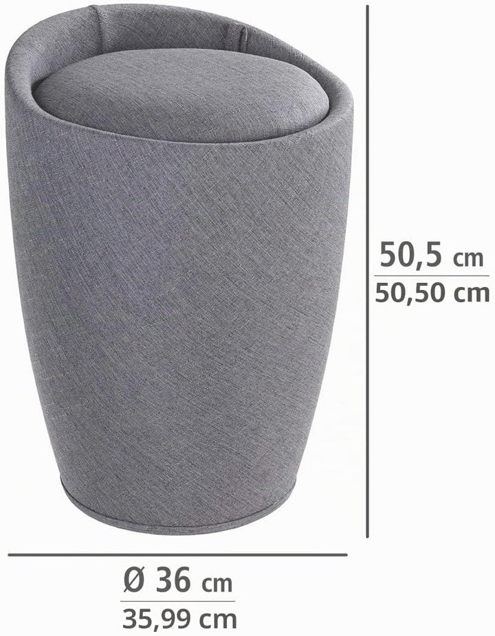 WENKO Badhocker Candy Leinen Optik Grau, Hocker mit Stauraum für das Badezimmer und Wohnzimmer, inte