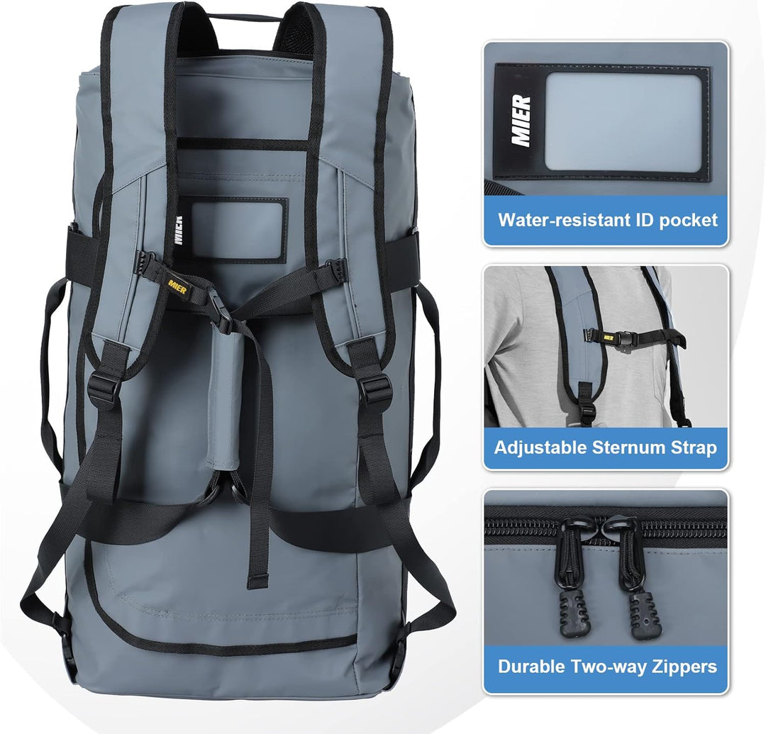 MIER Sporttasche Herren Wasserresistente Reisetasche 60L gross Heavy Duty Convertible Sportrucksack