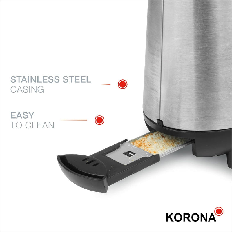 Korona 21304 Single-Toaster Ein-Scheiben-Toaster Hochwertiges Edelstahlgehäuse Brötchenaufsatz Krüme