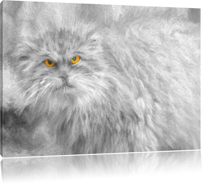 wütende kleine Manul schwarz/weiss Deluxe Format: 100x70 cm auf Leinwand, XXL riesige Bilder fertig