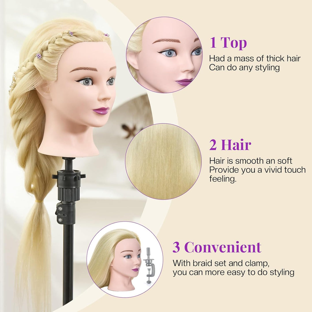 Frisierkopf 50% Echthaar Übungskopf Frisierkopf Puppenkopf zum Frisieren Trainingsköpfe für Friseure