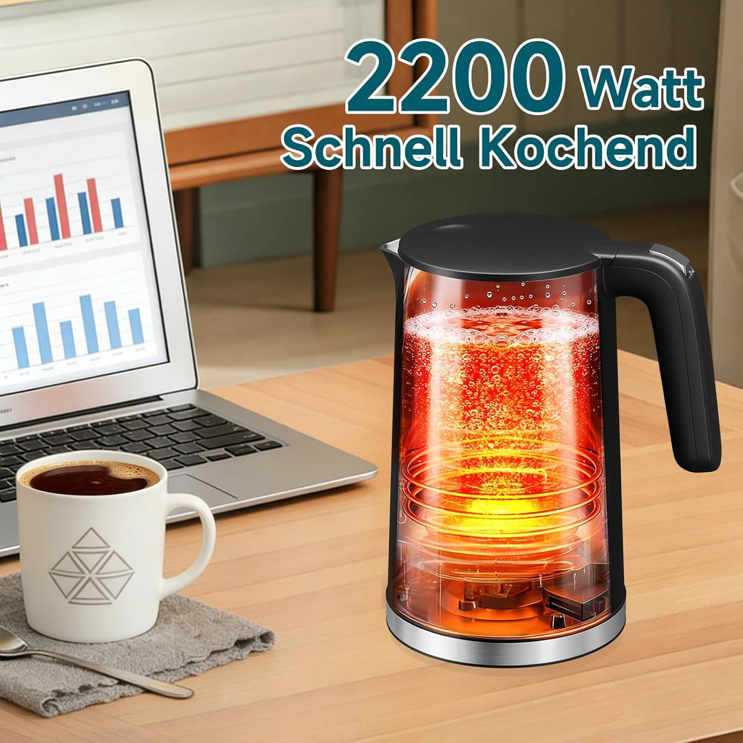 Wasserkocher Mit Temperatureinstellung, 1.7 L Wasserkocher Edelstahl, 2200w Teekessel Mit 40-100°C,