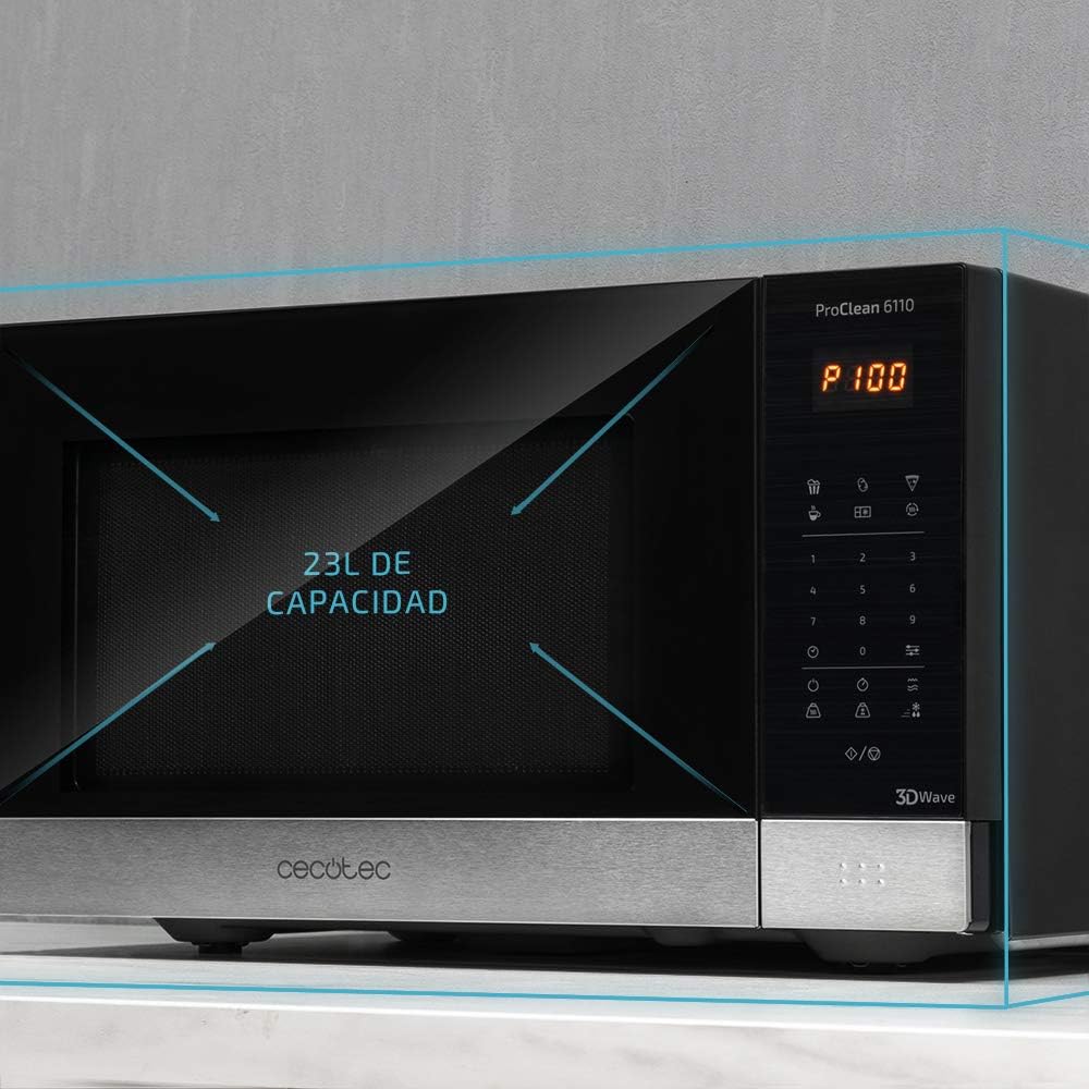Cecotec Mikrowelle Pro Clean 6110. 800 W, Grill 1000 W, 23 L, Ready 2 Clean Beschichtung 3D Wave Fro