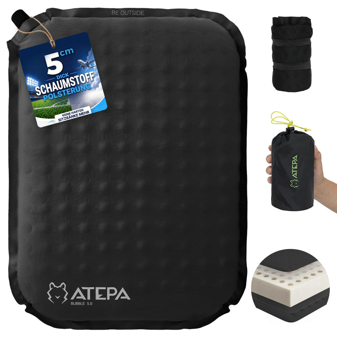 ATEPA Sitzkissen Outdoor, Faltbar Aufblasbar Stadion Flugzeug Unterwegs Camping Wander Bürostuhl Ult